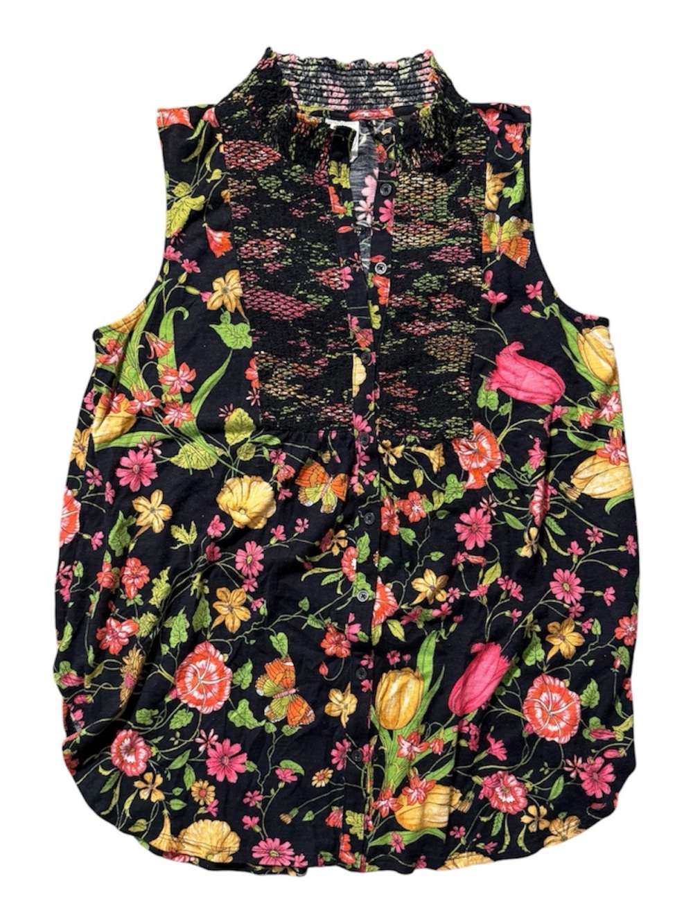 Anthropologie Akemi + Kin Floral Smocked Sleeveless Blouse Size M